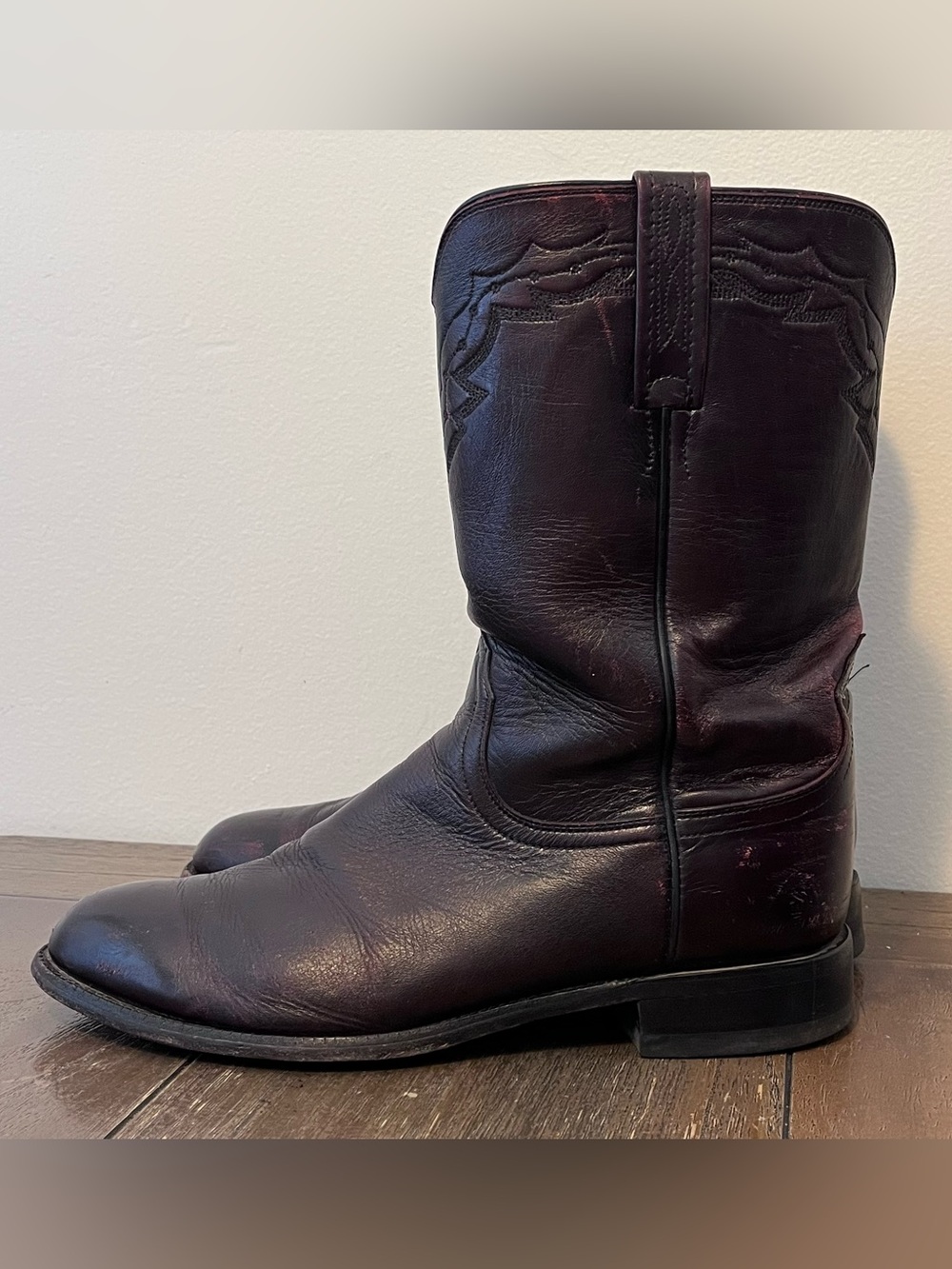 Lucchese Kennedy Black Cherry Roper Western Cowboy Boots Mens 9.5 D